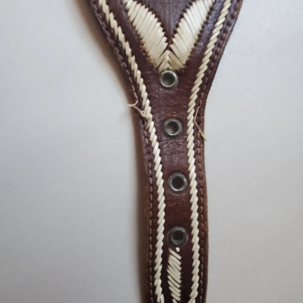 Women's Handcrafted Brown and Cream Woven Leather Belt